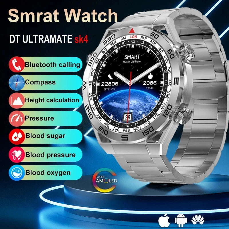 2024 New Business Ultimate Smart Watch for Huawei Men Bluetooth Call Compass NFC 100+ Sprots Smartwatch Waterproof Watches IOS