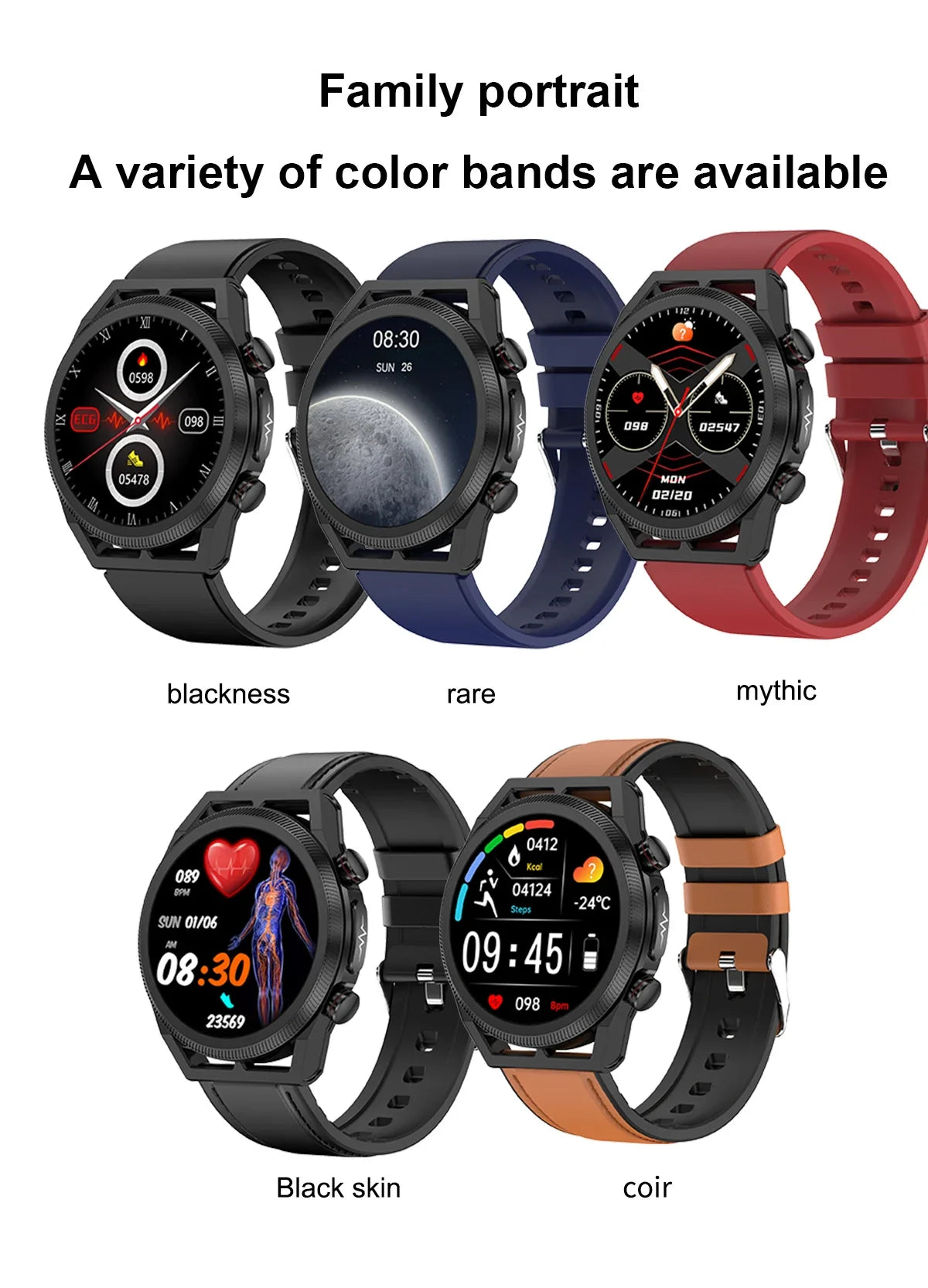 2024 New ECG+PPG AI Medical Diagnosis Uric Acid Non invasive Blood Glucose Smart Watch Men Bluetooth Call Blood Lipid Smartwatch