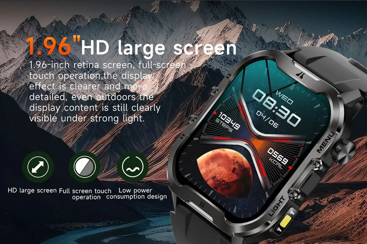 For Huawei Xiaomi Sports Smart Watch Men HD Display Heart Rate Fitness GPSTracker Waterproof LED Flashlight Call Smartwatch 2024