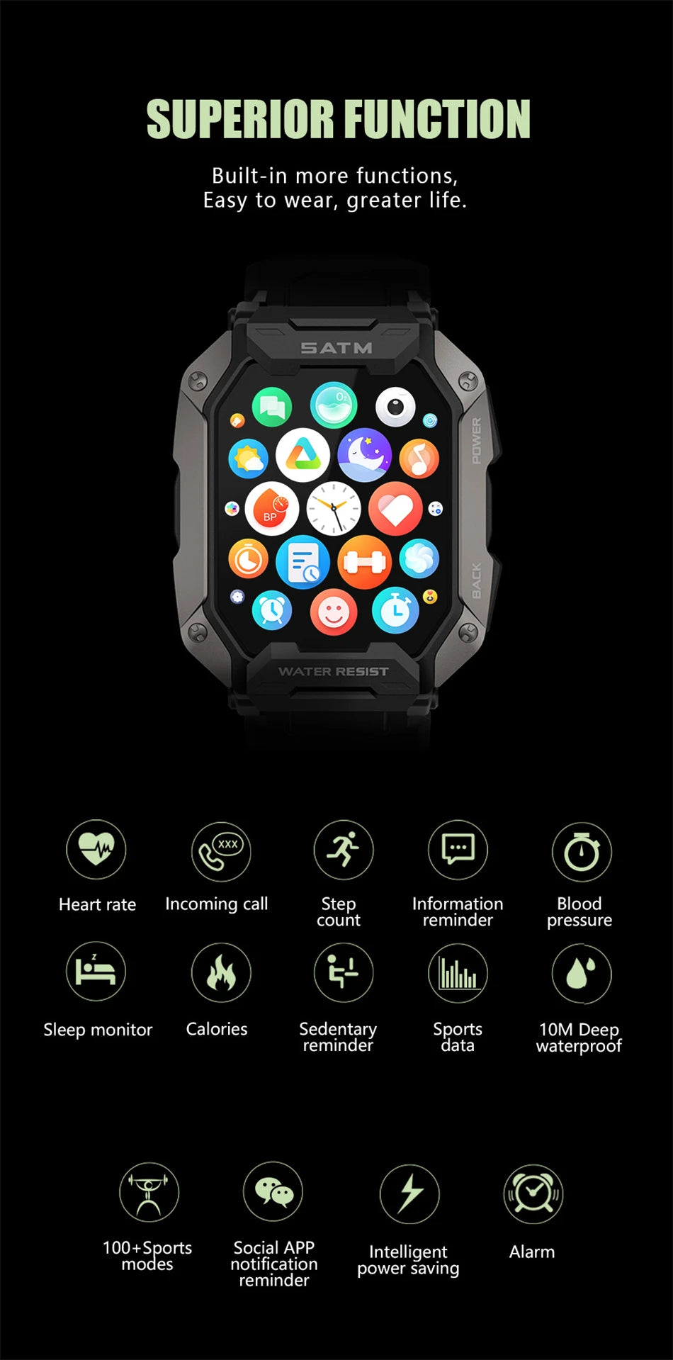 ChiBear C20 Plus Smart Watch Men 2024 Bluetooth Call 35 Days Standby 123 Sport Modes IP68 Waterproof Smartwatch Men PK C20 PRO