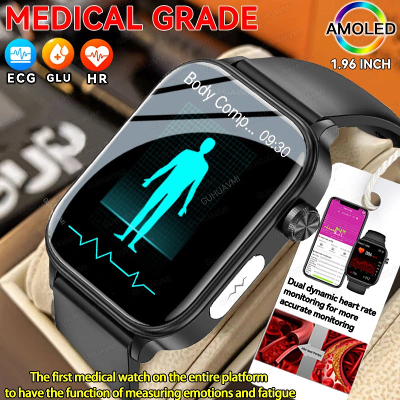 For XIAOMI AI Medical Diagnosis Blood Lipids Uric Acid Blood Glucose Smart Watch Men ECG+PPG Fitness Tracker Smartwatch 2024 New