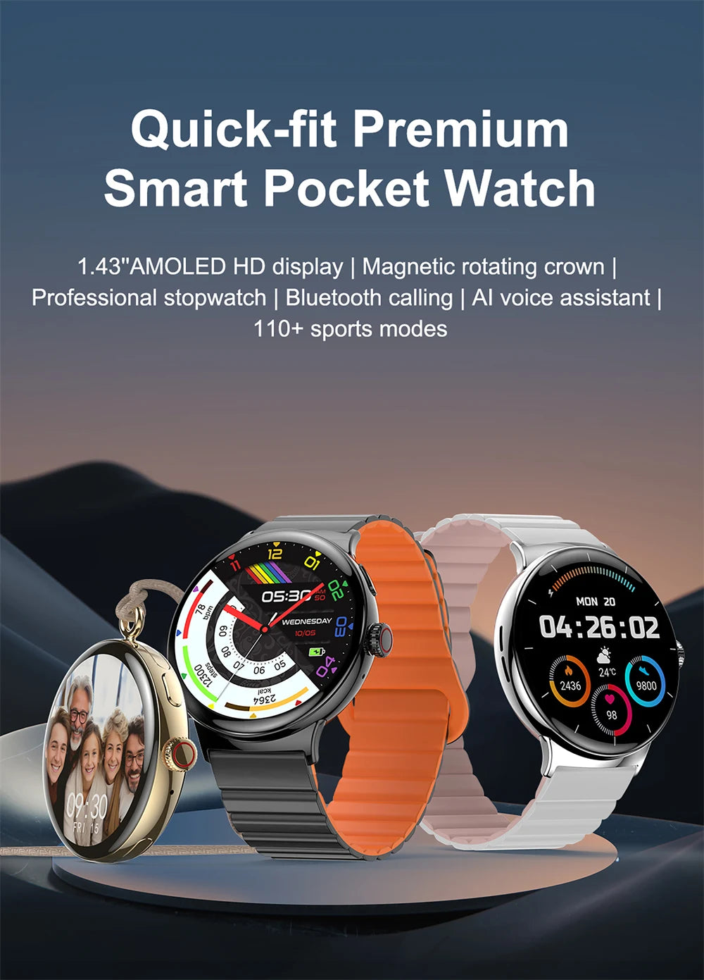 KAIMORUI Smart Watch LA99 Pocket Watch 2 in 1 AMOLED Bluetooth Call Heart Rate Health Monitor Tracker Men Women Smartwatch 2024