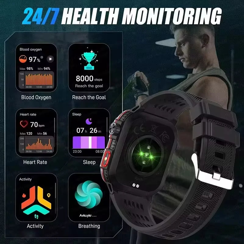 2024 New Rugged Military Fitness Smart Watch Men GPS Flashlight Compass 600mAh Battery For Xiaomi Outdoor Sport Call Smartwatch