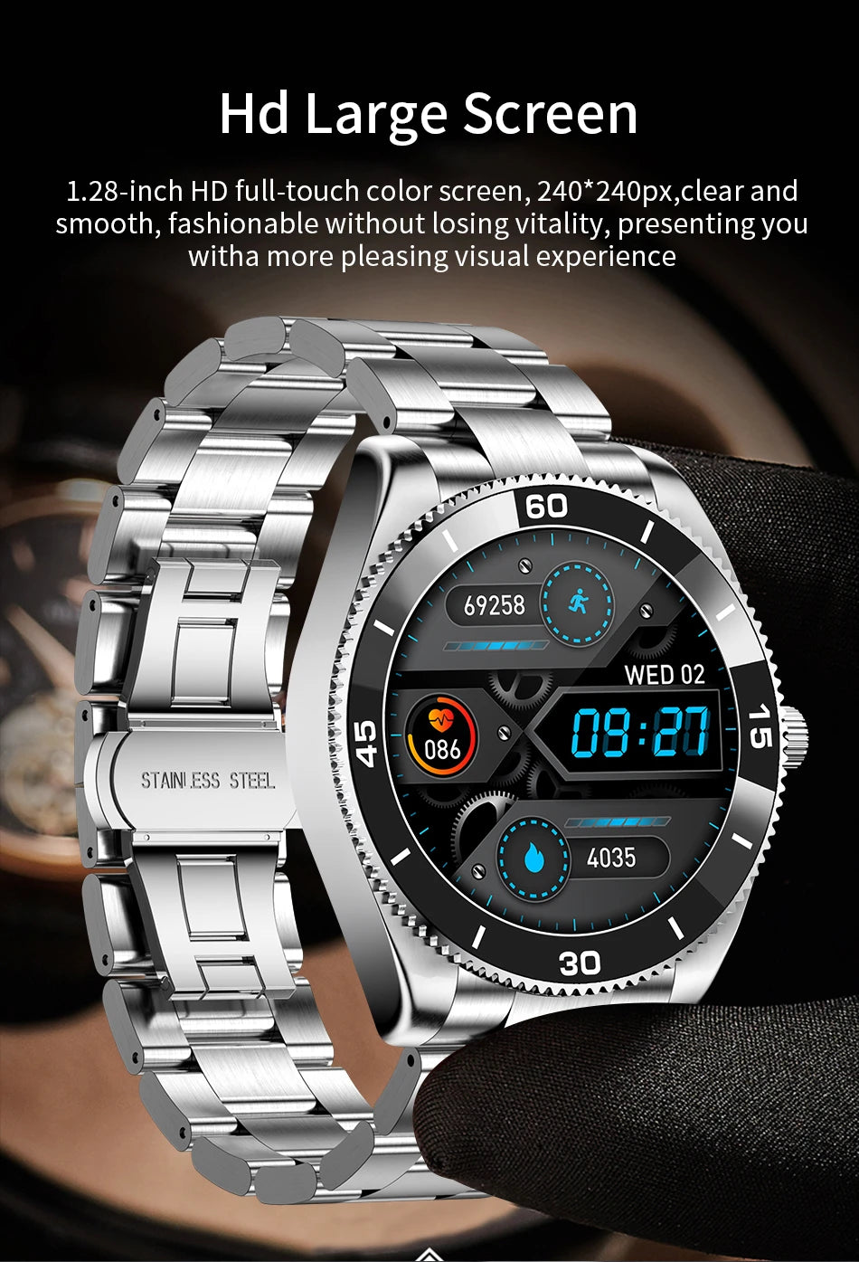 2024 Sports Fitness Tracking SmartWatch fashion Bluetooth Watch Heart Rate Clock Steel Band Full Touch screen Watch For Men +Box