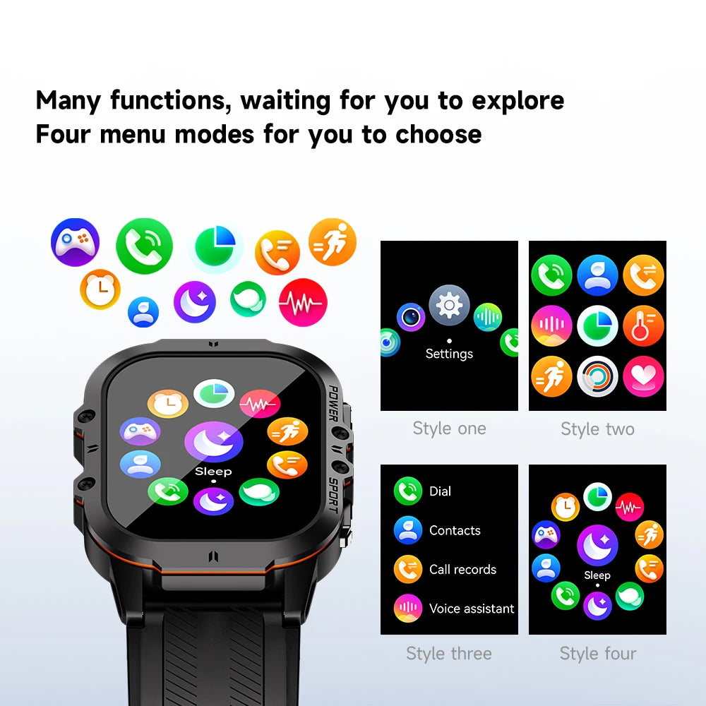 2024 New Tactical Smartwatch For Men AOD AMOLED 2'' Screen Bluetooth Call Electronic IP69K 5ATM Waterproof Men's Smart Watch