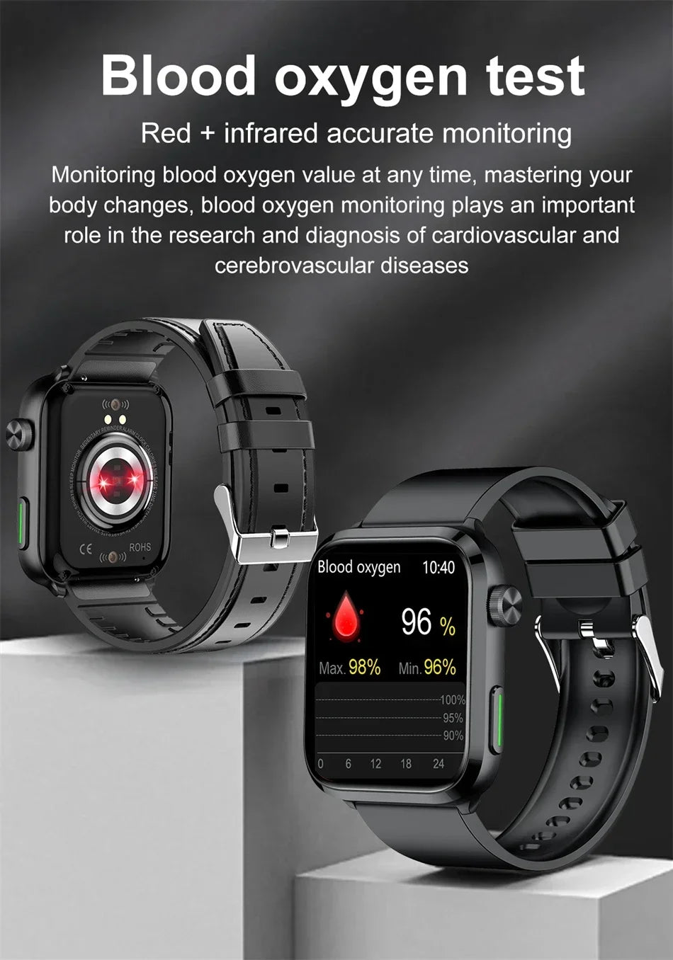 2024 New Laser Therapy Uric Acid Non invasive Blood Glucose Smart Watch Men Bluetooth Call Blood Lipid Blood Oxygen Smartwatch