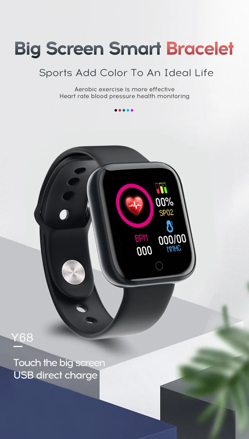 Y68 Smart Watch Men Women Heart Rate Oxygen Blood Pressure Monitoring Multi-Function Sleep Monitoring Smartwatch for Ios Android