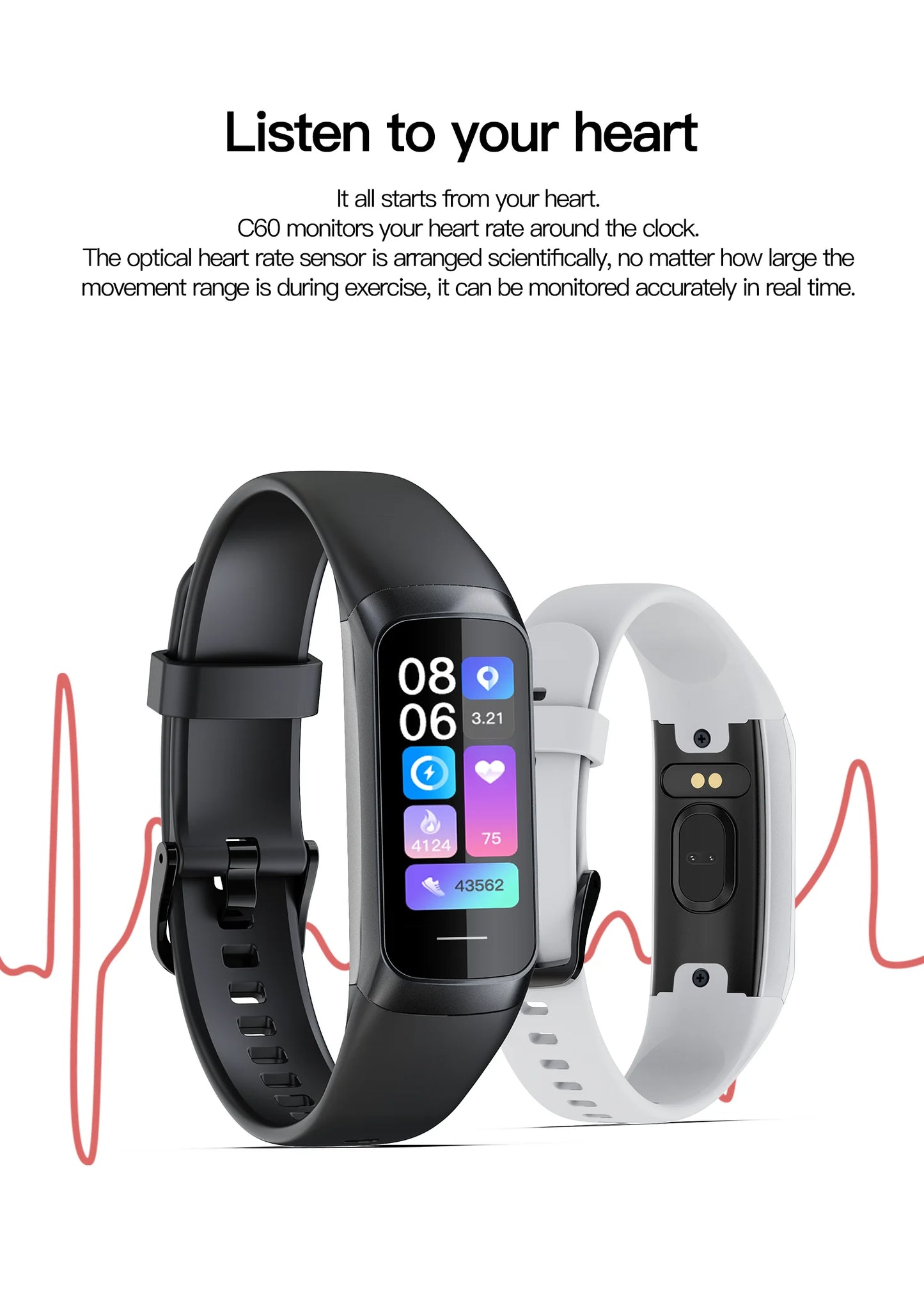 2024 New C60 AMOLED Smart Watch For Man Woman Heart Rate Sport Fitness Tracker 1.1inch SmartBand Bluetooth Call Fashion Bracelet