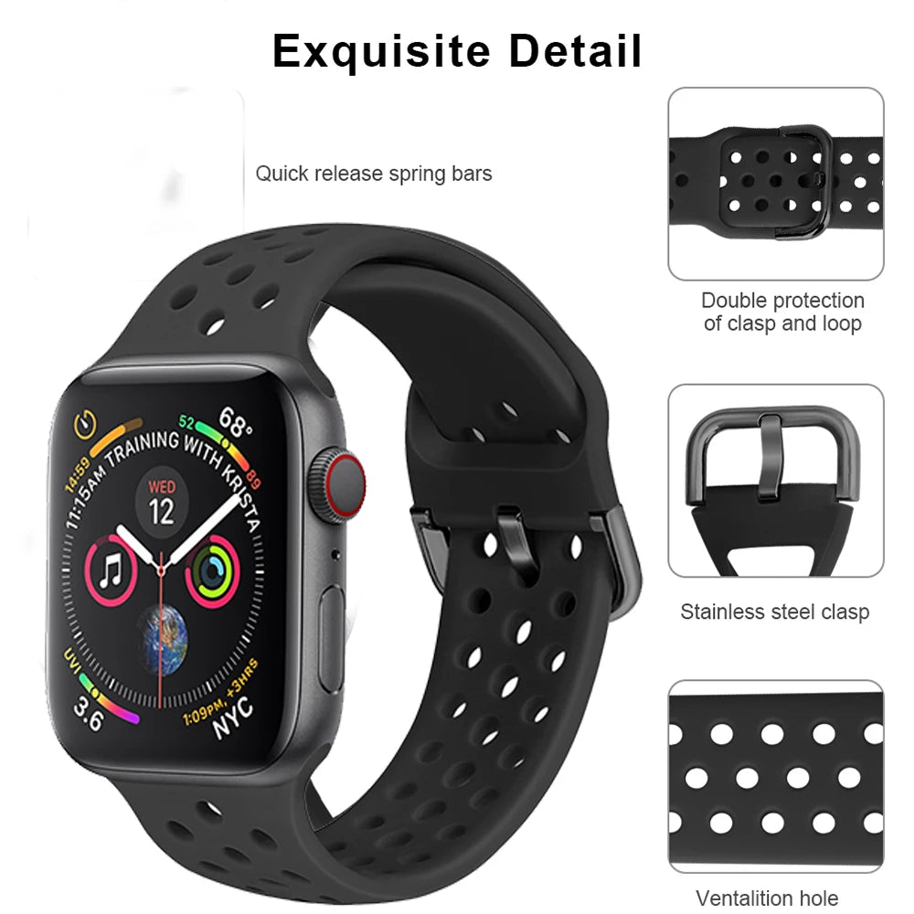 Silicone Strap For Apple Watch Series 9 8 7 41mm 45mm Band Ultra/Ultra 2 49mm Bracelet For Apple Watch SE 7 6 5 40mm 44mm Correa