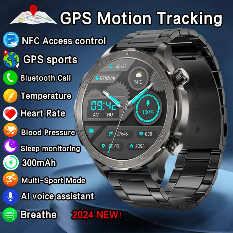 2024 New Rugged Military GPS Smart Watch Men AMOLED HD Screen Heart Rate Bluetooth Call Waterproof Outdoor SmartWatch For Xiaomi