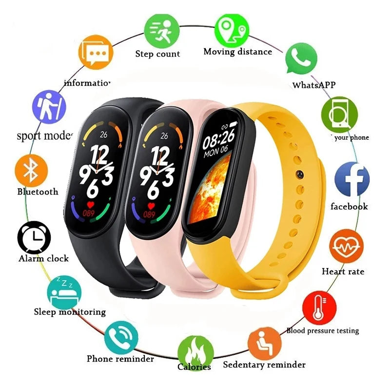 Smart Watch Smartband Heart Rate Smartwatch M7 Fitness Tracker Blood Pressure Sport  Bracelet for Mi Band 7  Men Women