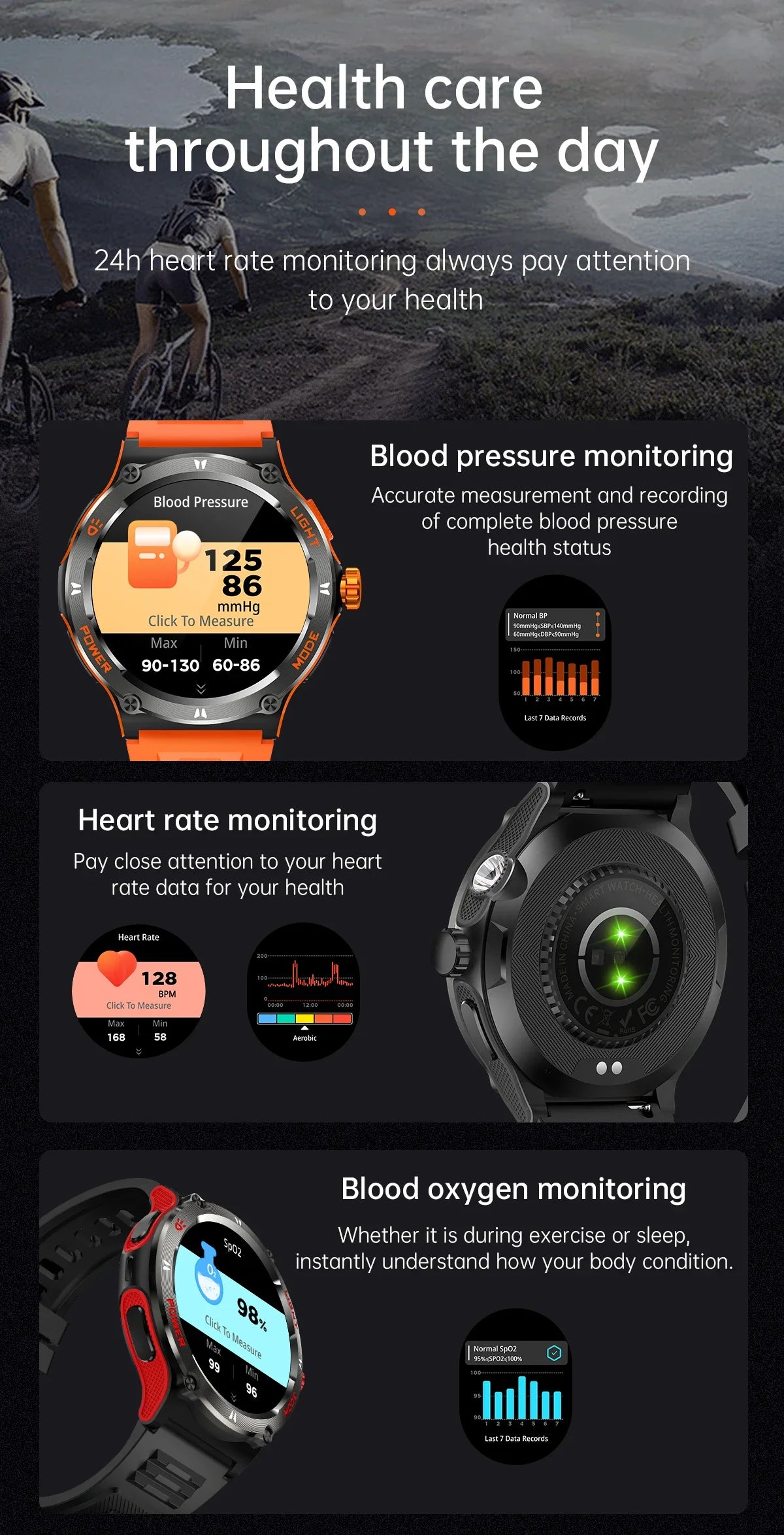 2024 New Rugged Military GPS Track Smart Watch Men Bluetooth Call 500Mah 3ATM Waterproof Outdoor SmartWatches For Huawei Xiaomi