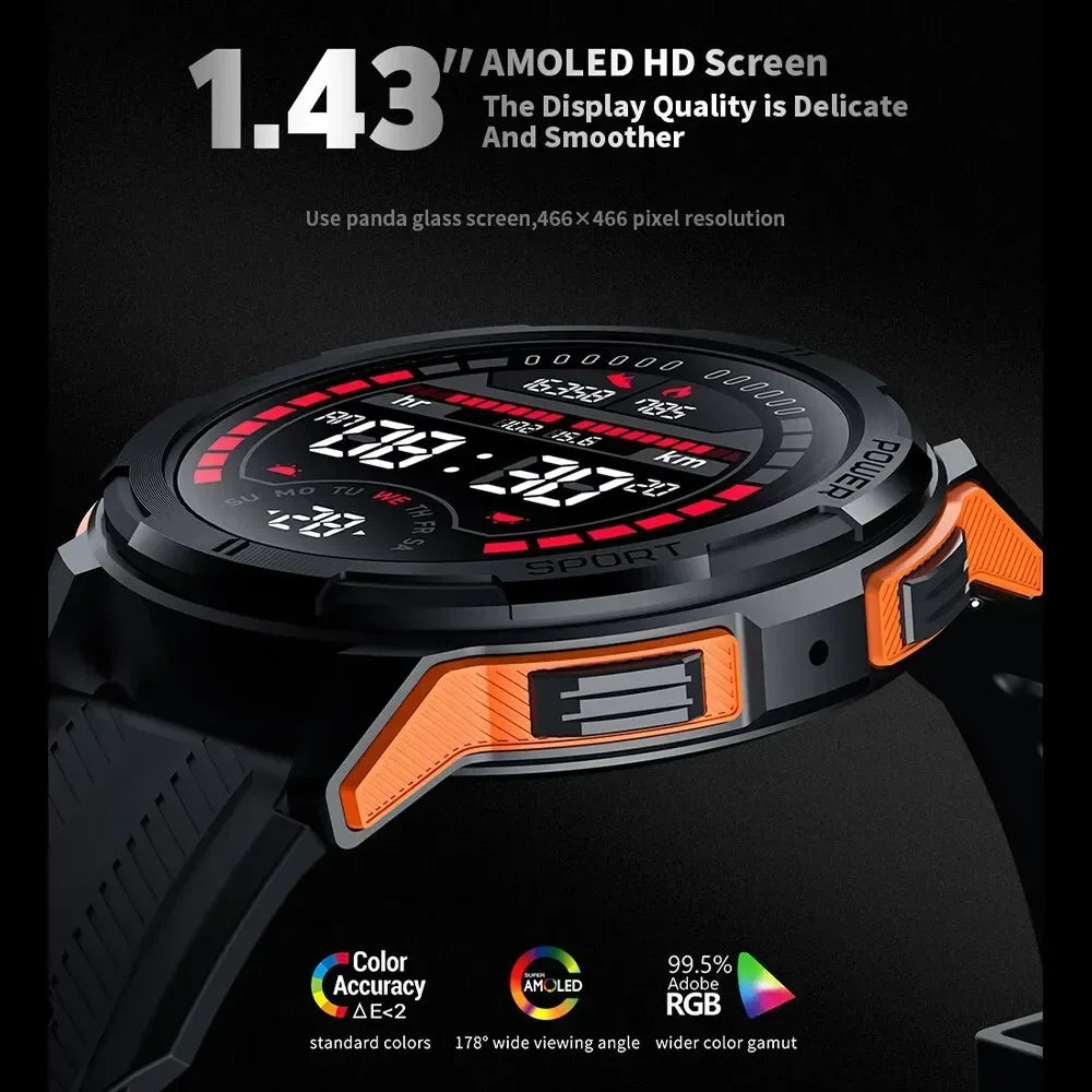 Rugged Outdoor Military 1ATM Waterproof Watches Sports Bluetooth Smartwatch For Men Smart Watch 2024 New Clock For Xiaomi Huawei