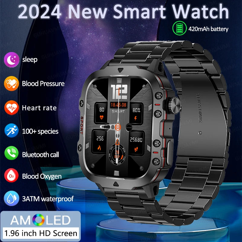 Rugged Military Smart Watch Men For Xiaomi ios Ftiness Watches Ip68 Waterproof AI Voice Bluetooth Call Smartwatch 2024 New Man