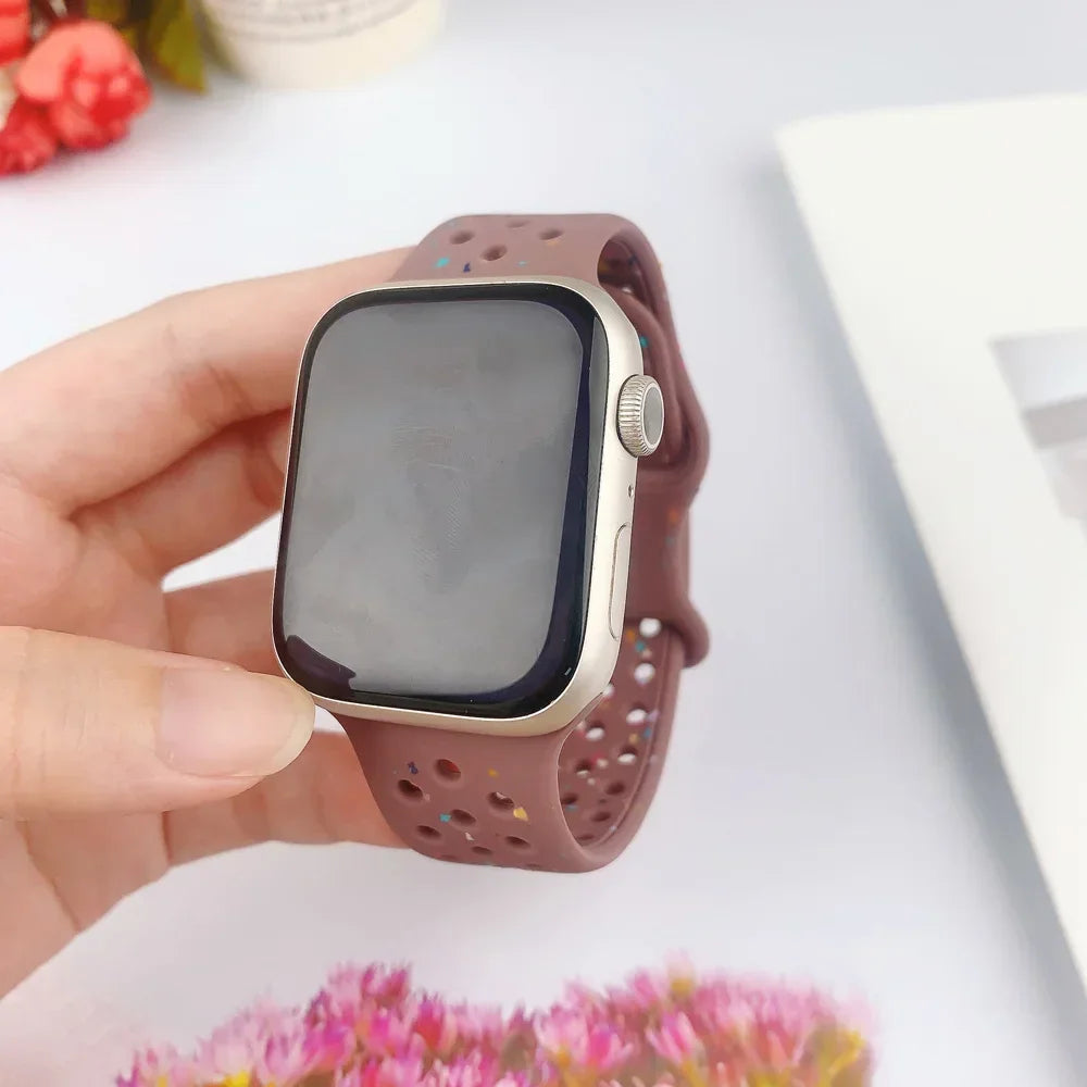 Silicone Band for Apple Watch Strap Ultra 2 49mm 42mm 45mm 44mm 41mm Color Particles Bracelet for IWatch Series 9 8 7 6 5 SE 4 3