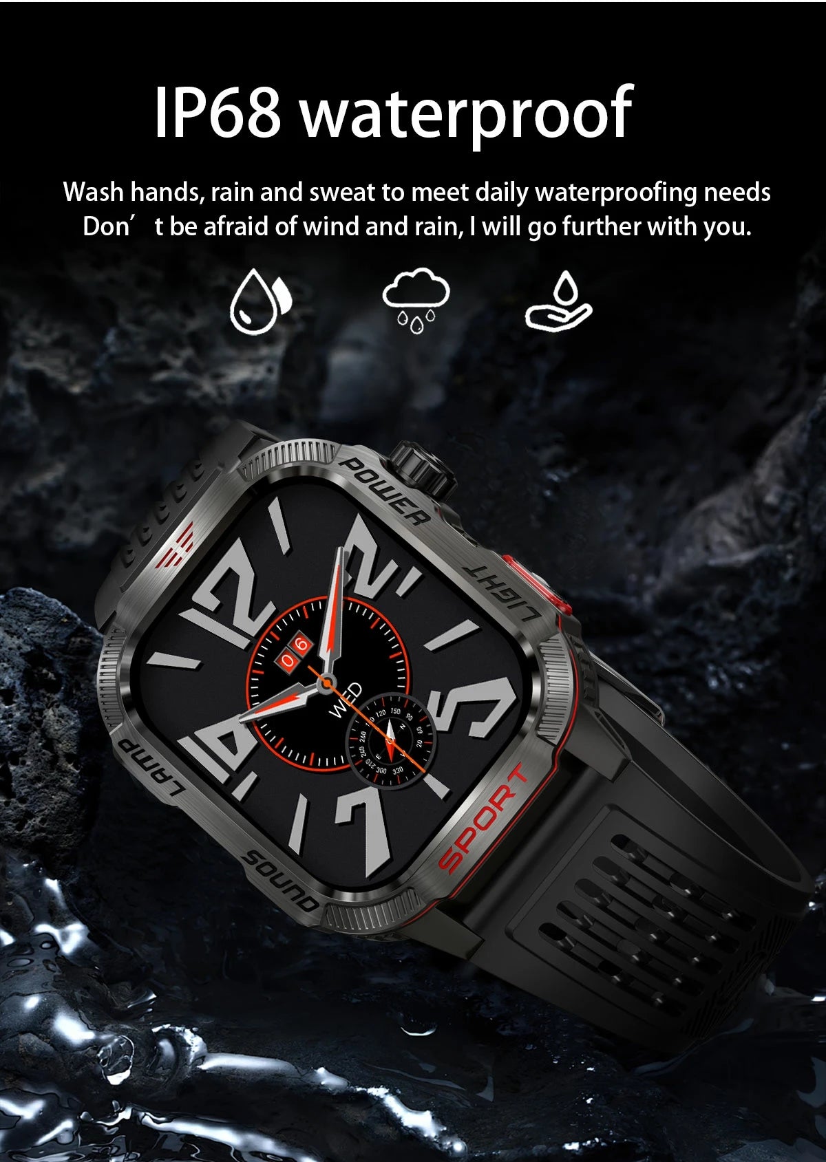 2024 New Military Outdoor Sports Smart Watch For Men 600mAh Battery Compass GPS Track Smarthwhatch Fitness Flashlight Smartwatch