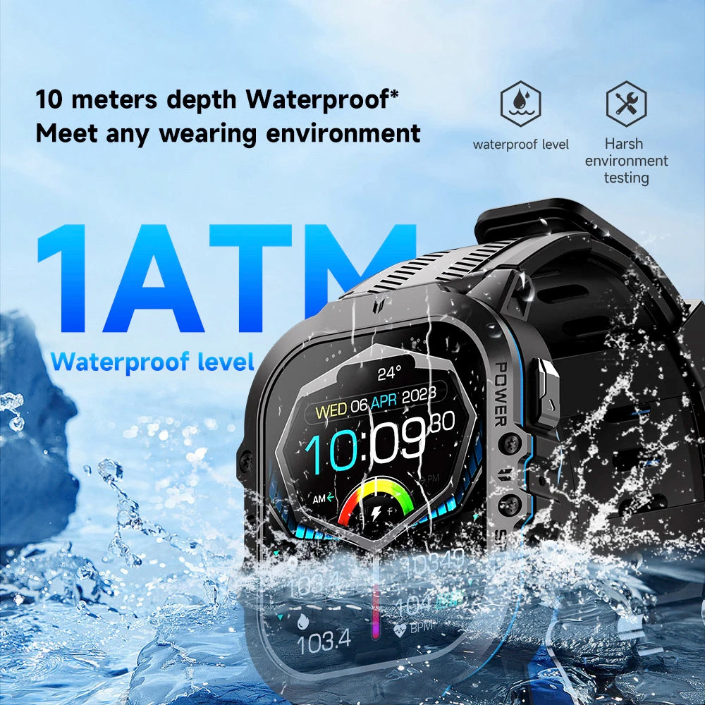 2024 New 1.96" AMOLED Men Outdoor Sports Smart Watch Blue Tooth Call Heart Rate 350Mah 1ATM Waterproof Watches Music Smartwatch