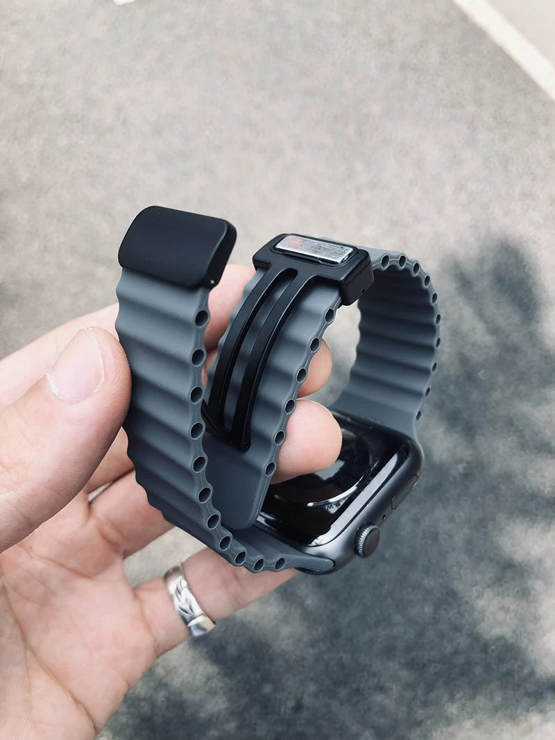 Ocean Strap for Apple Watch 9 8 7 Ultra Band 49mm 45mm 44mm 41mm 42mm 40mm Silicone Magnetic Sport Bracelet iWatch Series 6 se 5