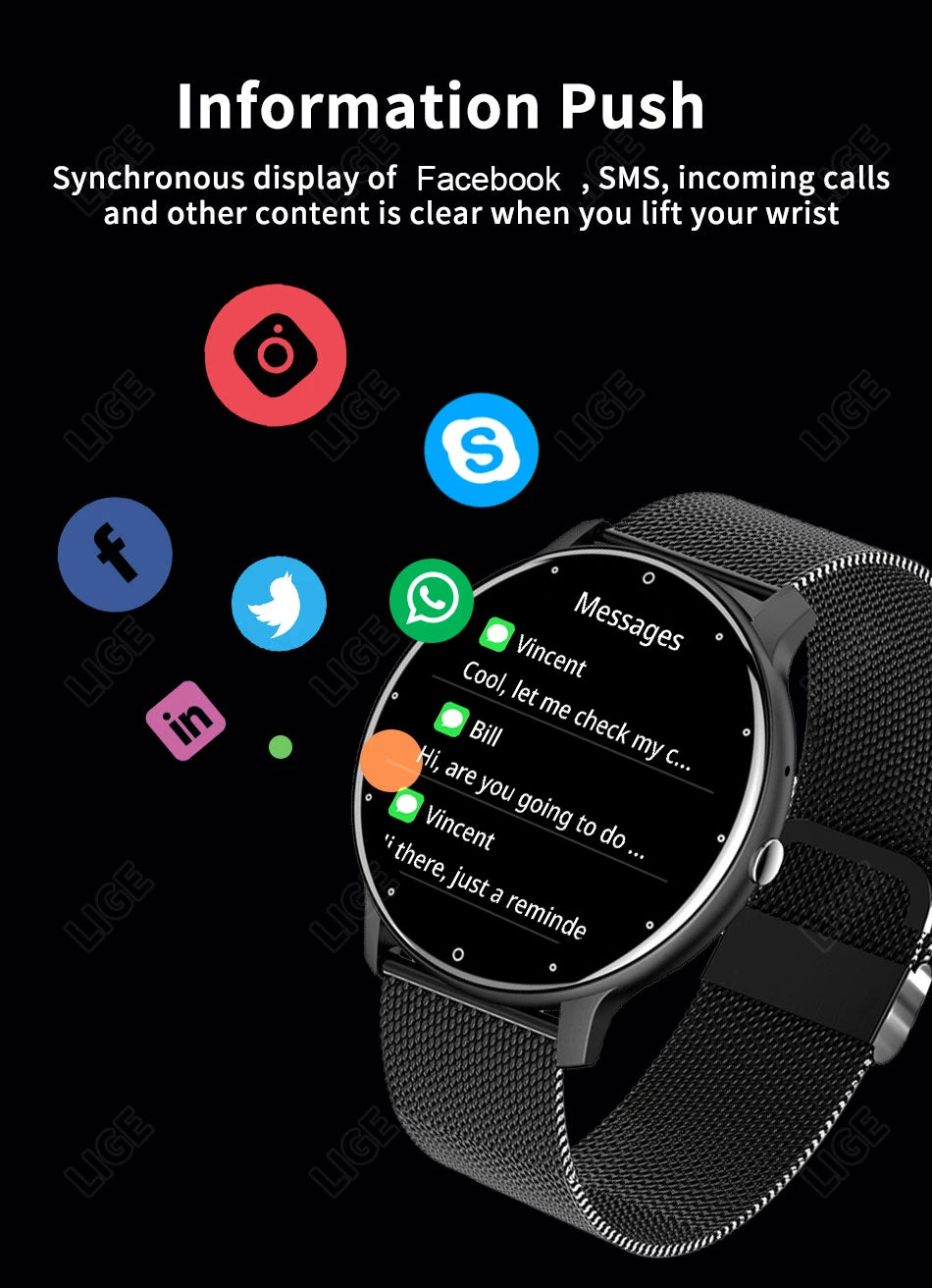 LIGE 2024 New Men Smart Watch Real-time Activity Tracker Heart Rate Monitor Sports Women Smart Watch Men Clock For Android IOS