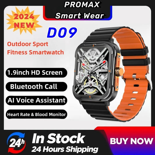 2024 New Smart Watch Men Full Touch Screen Outdoor Sport Fitness Watch IP68 Waterproof Bluetooth For Android Smartwatch D09