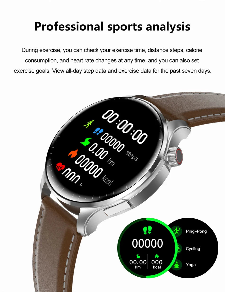 2024 New Smart Watch Men GPS Track Heart Rate AMOLED 360*360 HD Screen Blood Sugar BT Call IP68 Waterproof Smartwatch For HUAWEI