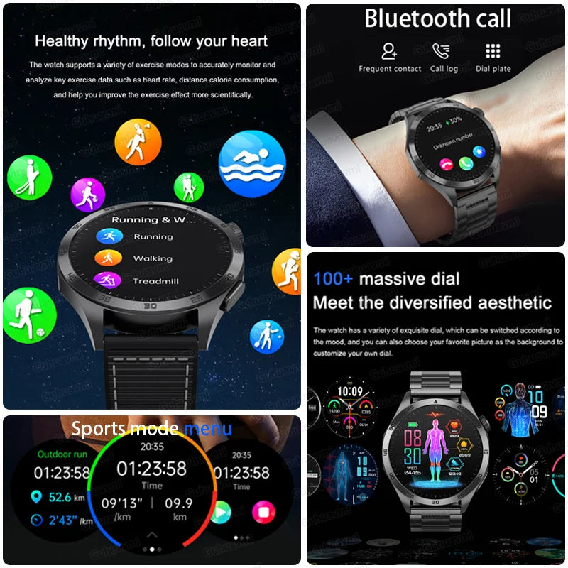 2024 New Micro Physical Examination Uric Acid Blood Fat Blood Glucose Smart Watch Men ECG+PPG Clock Bluetooth Call Smartwatches