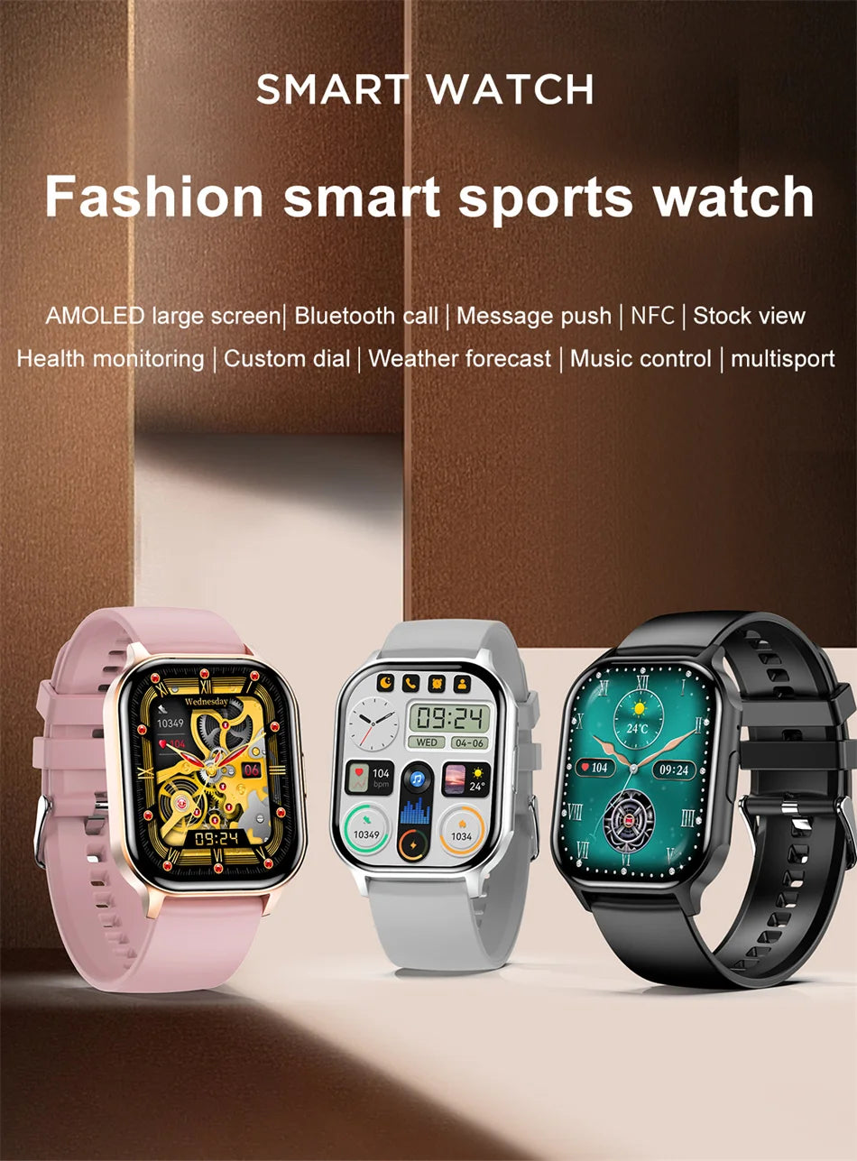 For Xiaomi 2024 New Women's Smart Watch Multi-function Sports Health Watches Blood Sugar Bluetooth Call NFC Smartwatch Men+Box