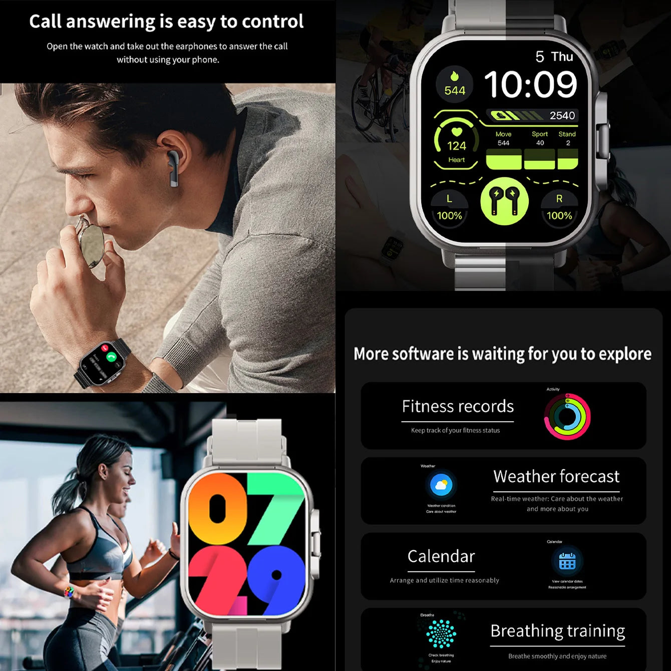 2024 2-In-1 Smartwatch Built In Earphones Man 2 Inch Multi Sport Make/Answer Call Nfc Exercise Tracker For Iphone Android