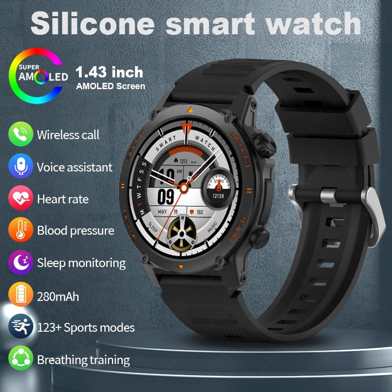 LIGE Smart Watch Men 466*466 AMOLED Full Touch Screen Bluetooth Call Sports Fitness Heart Rate Health Monitoring Smartwatch 2024