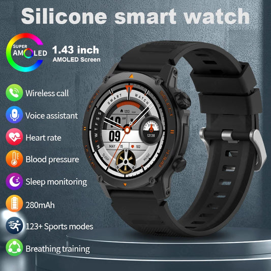 LIGE Smart Watch Men 466*466 AMOLED Full Touch Screen Bluetooth Call Sports Fitness Heart Rate Health Monitoring Smartwatch 2024