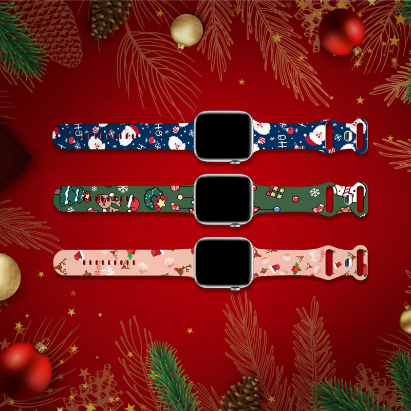 Soft Silicone Strap for Apple Watch band 40mm 41mm 44mm 42 45mm 49mm Christmas bracelet for iWatch Series 9 SE 8 7 6 5 4 Ultra 2