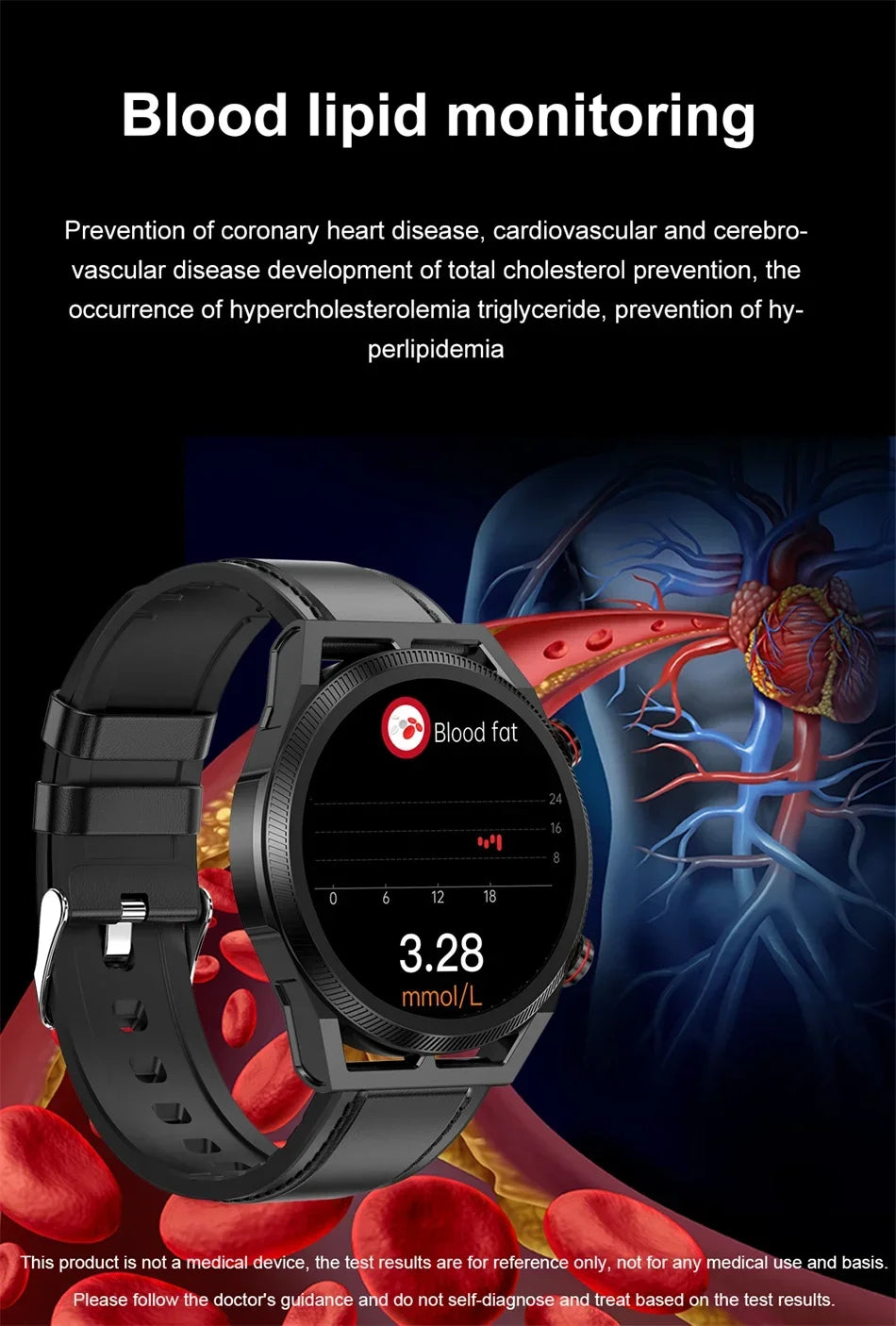 2024 New Uric Acid Non invasive Blood Glucose Smart Watch Mens Bluetooth Call Blood Lipid Blood Oxygen Blood Pressure Smartwatch