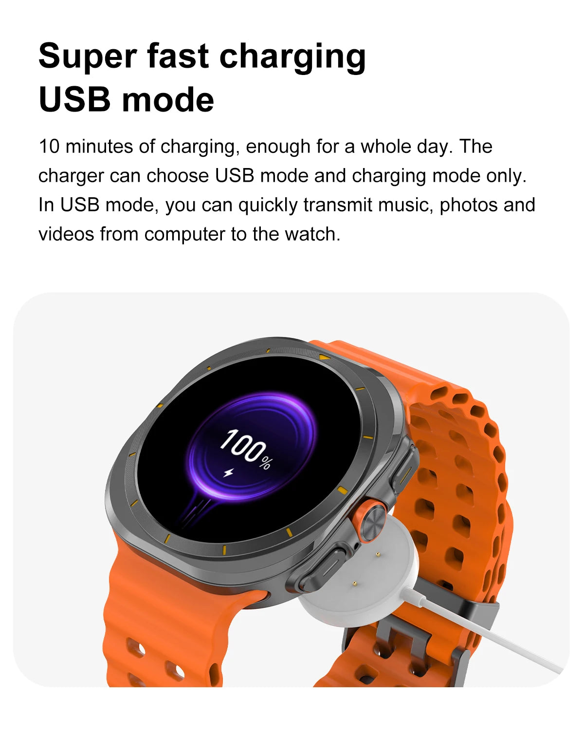 2024 DT Watch Ultra 7 Smart Watch AMOLED USB Disk 4GB Photo Album Wireless Charging Local Music Men Smartwatch Bluetooth Call