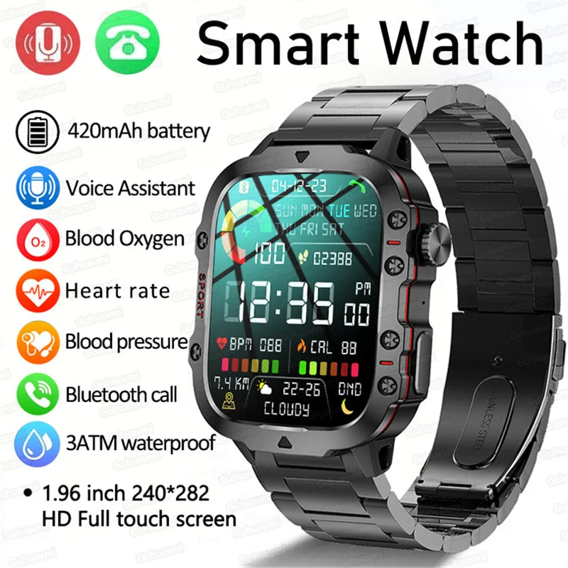 2024 New Smart Watch 1.96 Inch Screen 420 MAh Bluetooth Call Voice Assistant Watch Heart rate Sports Fitness Smartwatch For Men