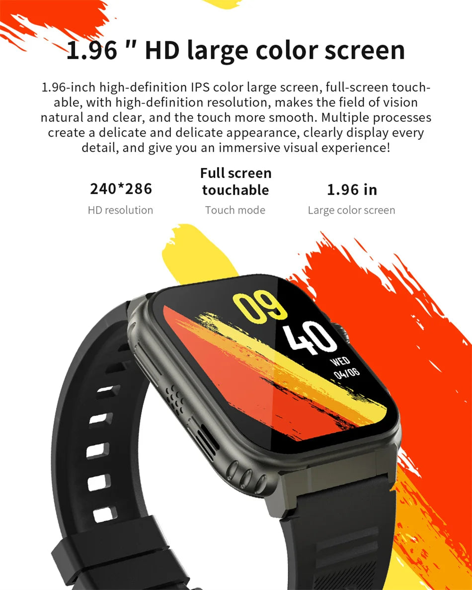 1.96 Inch AMOLED Screen Call Smart Watch 600 mAh Large Battery Local Music IP68 Waterproof 2024 Smartwatch Men Women TWS Headset