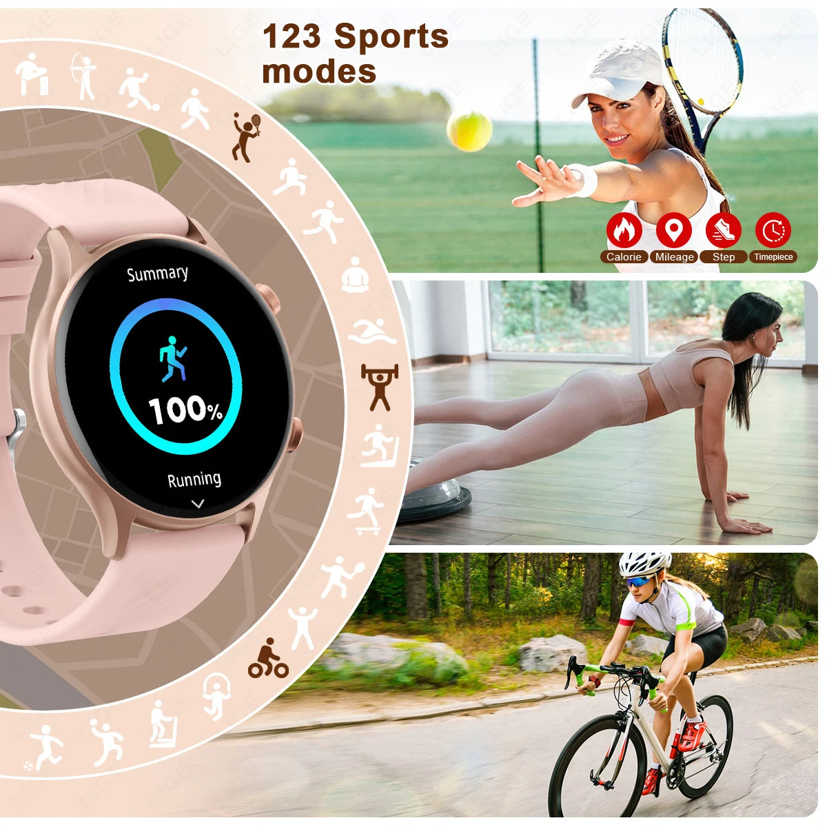 LIGE Fashion Youth Smart Watch Woman Girls 2024 Smartwatch Bluetooth Call Voice Assistant Blood Pressure Monitor Women's Watches