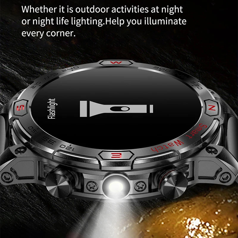 2024 New Smartwatch Men Compass Outdoor Sports Emergency Light Health Monitor 3ATM Waterproof 450 mAh Bluetooth Call Smart Watch