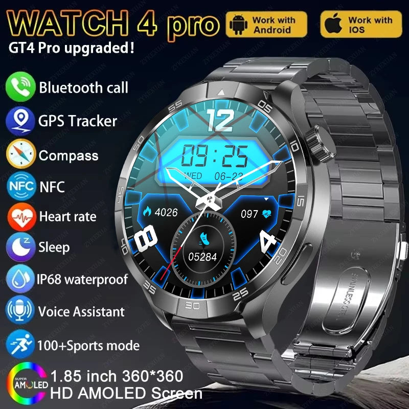 For HUAWEI1.85 inch Smart Watch Men AMOLED Screen NFC GPS Compass Heart rate Waterproof Bluetooth Call SmartWatch Women 2024 New