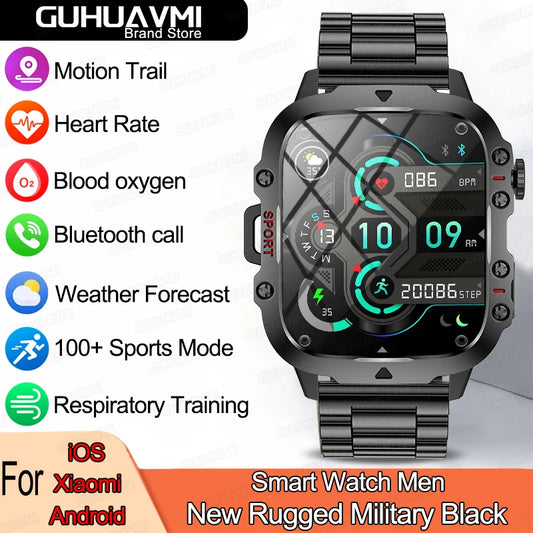 Rugged Military Smart Watch Men For Huawe ios Ftiness Watches Ip68 Waterproof  AI Voice Bluetooth Call Smartwatch 2024 New Man