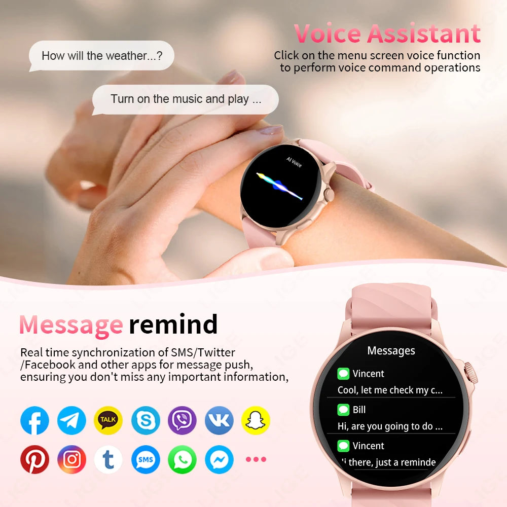 LIGE 2024 Women Men Smart Watches Bluetooth Call Waterproof Sports Smartwatch Heart Rate Monitoring Bracelet AI Voice Assistant