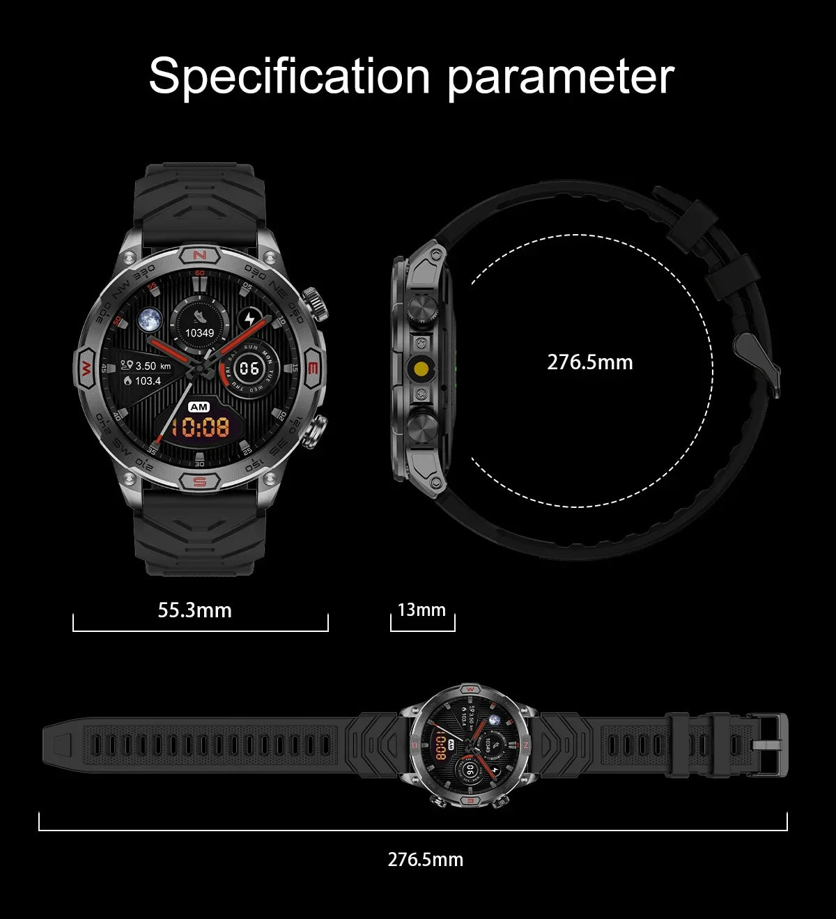 2024 New Outdoor Smart Watch 1.43" Screen 1ATM Waterproof Watch Men Bluetooth Call Smartwatch GPS Motion Trajectory For Android