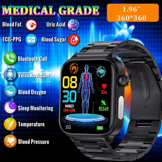 2024 New Medical Grade Smart Watch Men for Android Xiaomi Ios Watches Blood Glucose Oxygen Lipid Health Calls Smartwatch Ledies