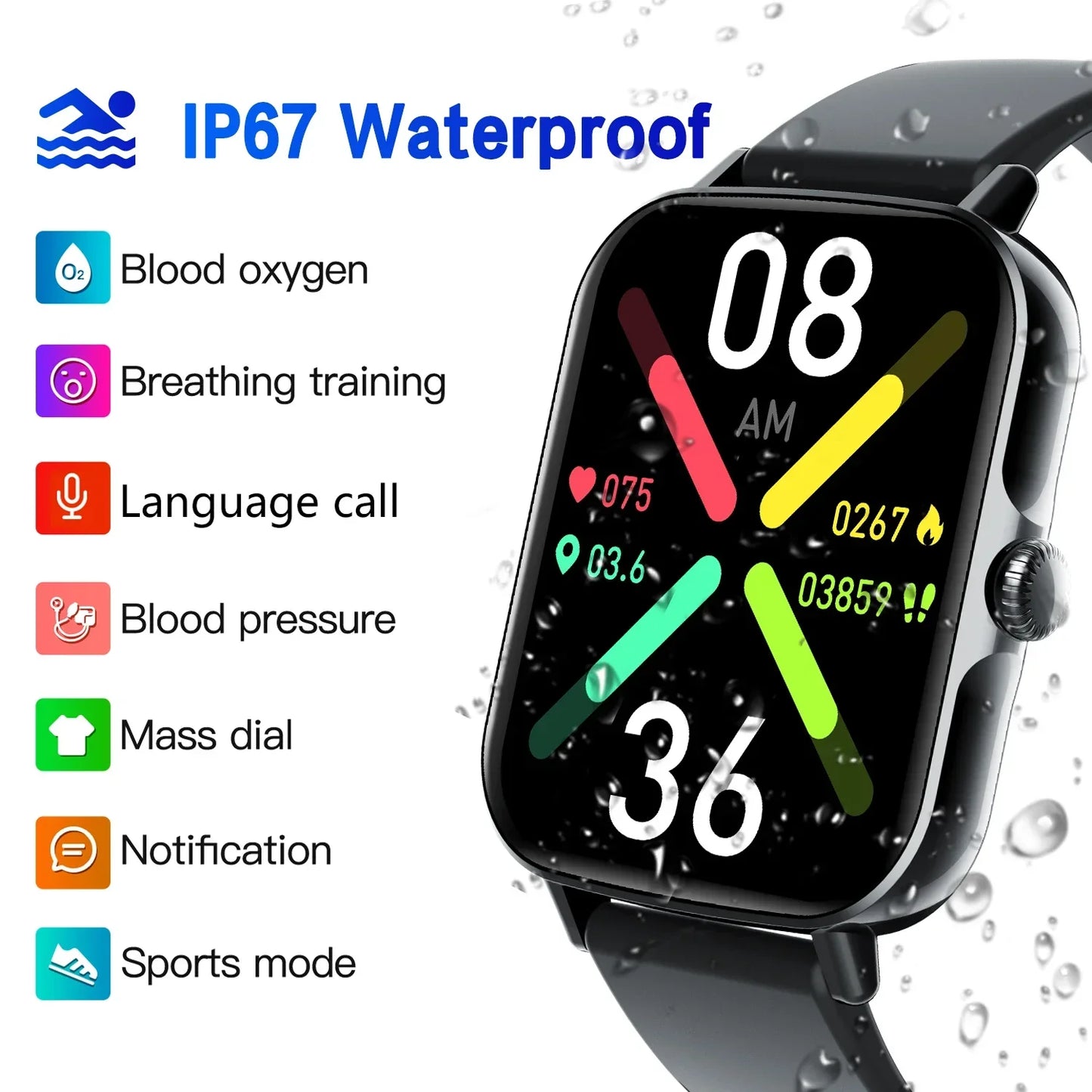 LLNuyoah Smart Watch Bluetooth Call 2024 New Health Monitor ECG Blood Glucose Sport Smart watch Men Women for Android IOS