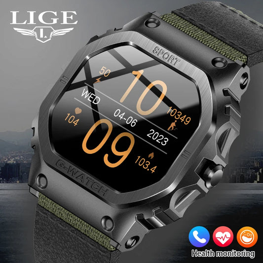 LIGE New Smart Watch Men 1.57-inch Anti-fall Waterproof Bluetooth Call Men Bracelet Health Monitor Music Control Smartwatch 2024