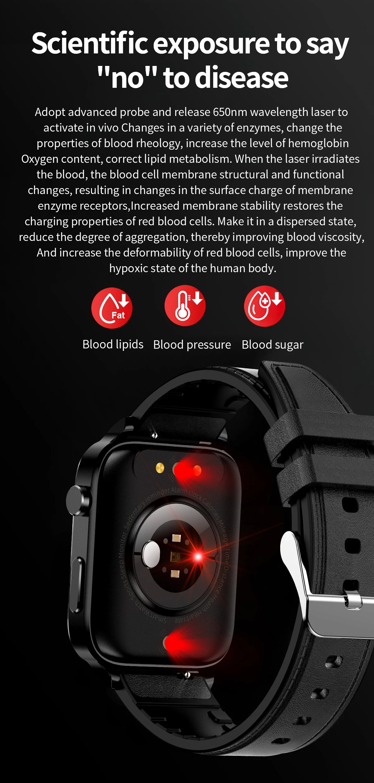 Blood Sugar Smart Watch Men Sangao Laser Treat Health Heart Rate Blood Pressure Sport Smartwatch Women Health Monitoring Watches