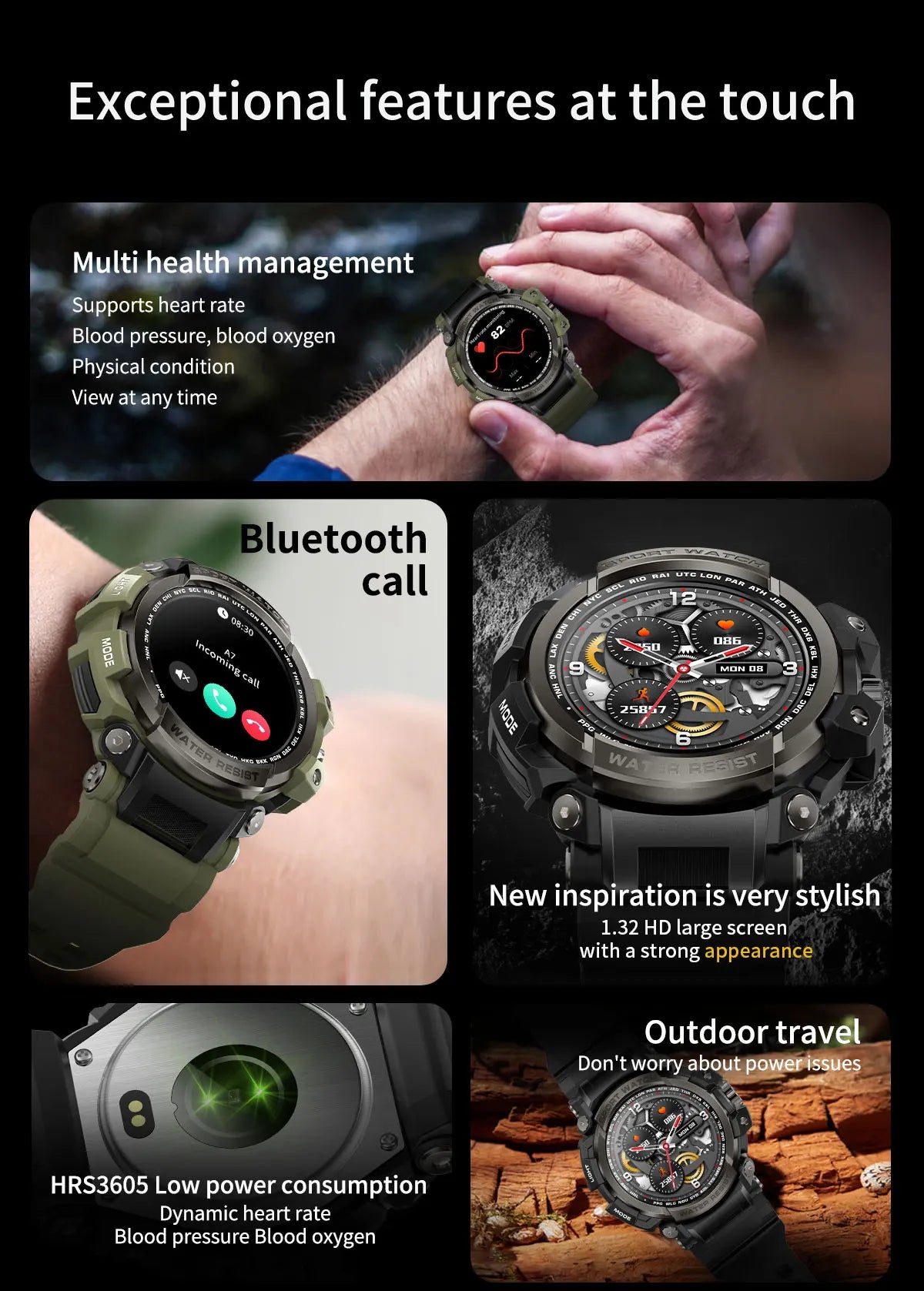 Smart Watch 2024 Android IOS For Man IP68 Waterproof Smartwatch Blood Oxygen Heart Rate Bluetooth Voice Call More Sport Modes