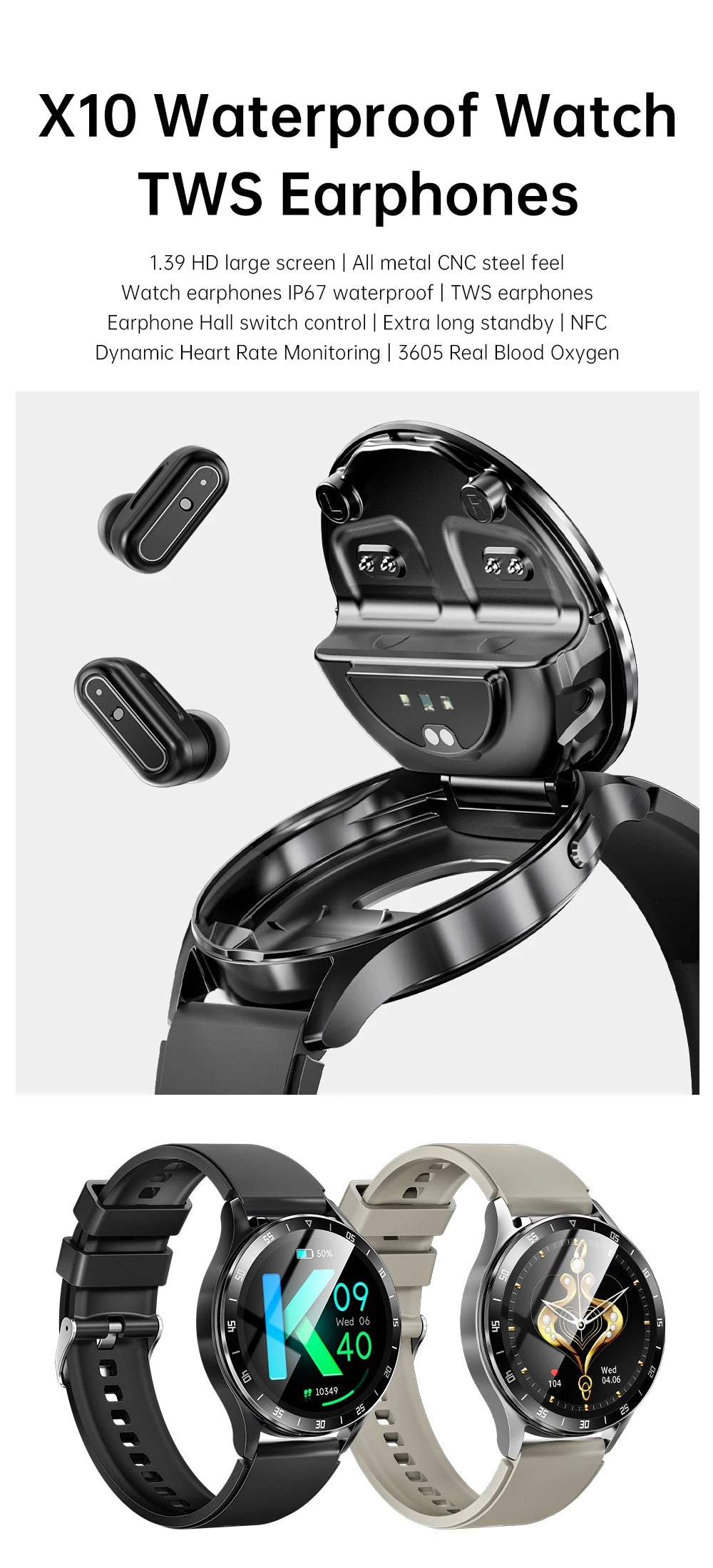 2024 New NFC Smart Watch TWS 2-in-1 Bluetooth Earphones Bluetooth Call Outdoor Sports Track Tracking Men and Women Smartwatches