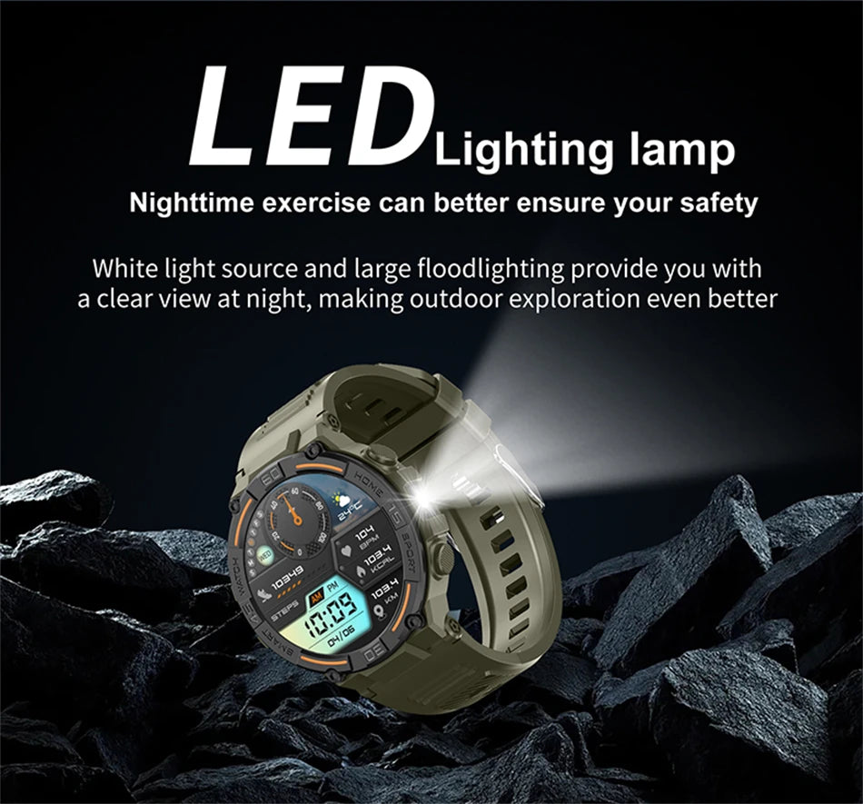 LED Flashlight Smartwatch Men Outdoor Sports Tracker Health Monitoring Voice Assistant Bluetooth Call Smart Watch Men 2024 New