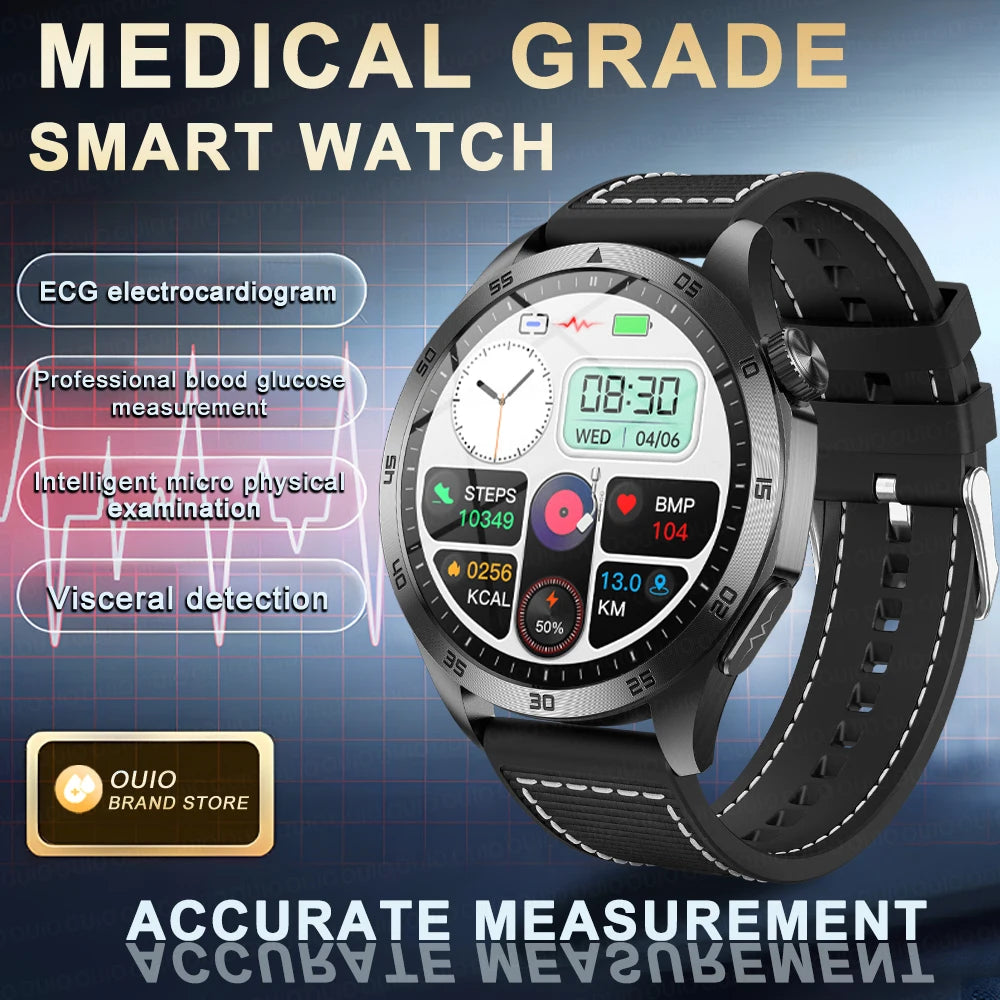 2024 New Blood Lipids Uric Acid Blood Glucose Smart Watch HD AMOLED Screen Men ECG+PPG Bluetooth Call Health tracker Smartwatchs