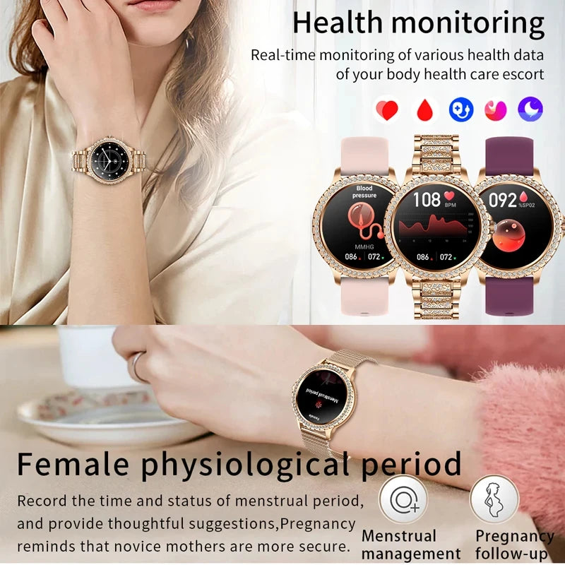 2024 New Gold Luxury Smart Watch Women 1.32Inch HD Screen Sports Custom Dial Heart Rate Voice Call Smart watch For Gift Ladies